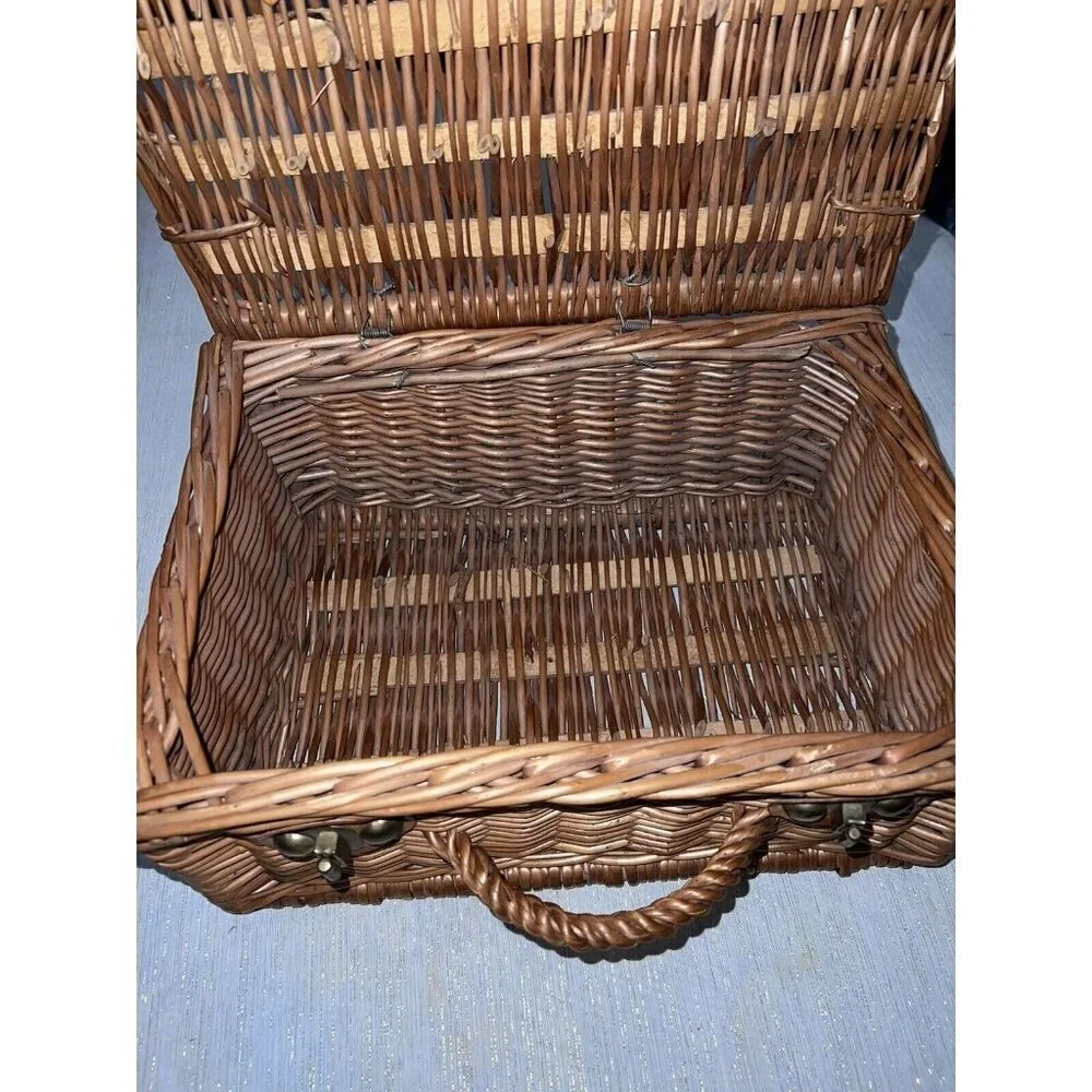 Vintage Rattan Suitcase Wicker Chest Picnic and Wine Box